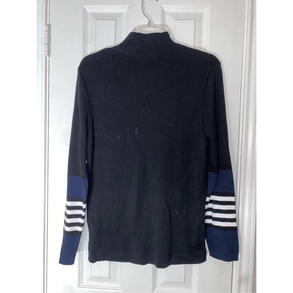 Karl Lagerfeld Paris Stripe Cuff Mock Neck Sweater Black/Blue, Sz Small, MP $169 - Picture 10 of 11